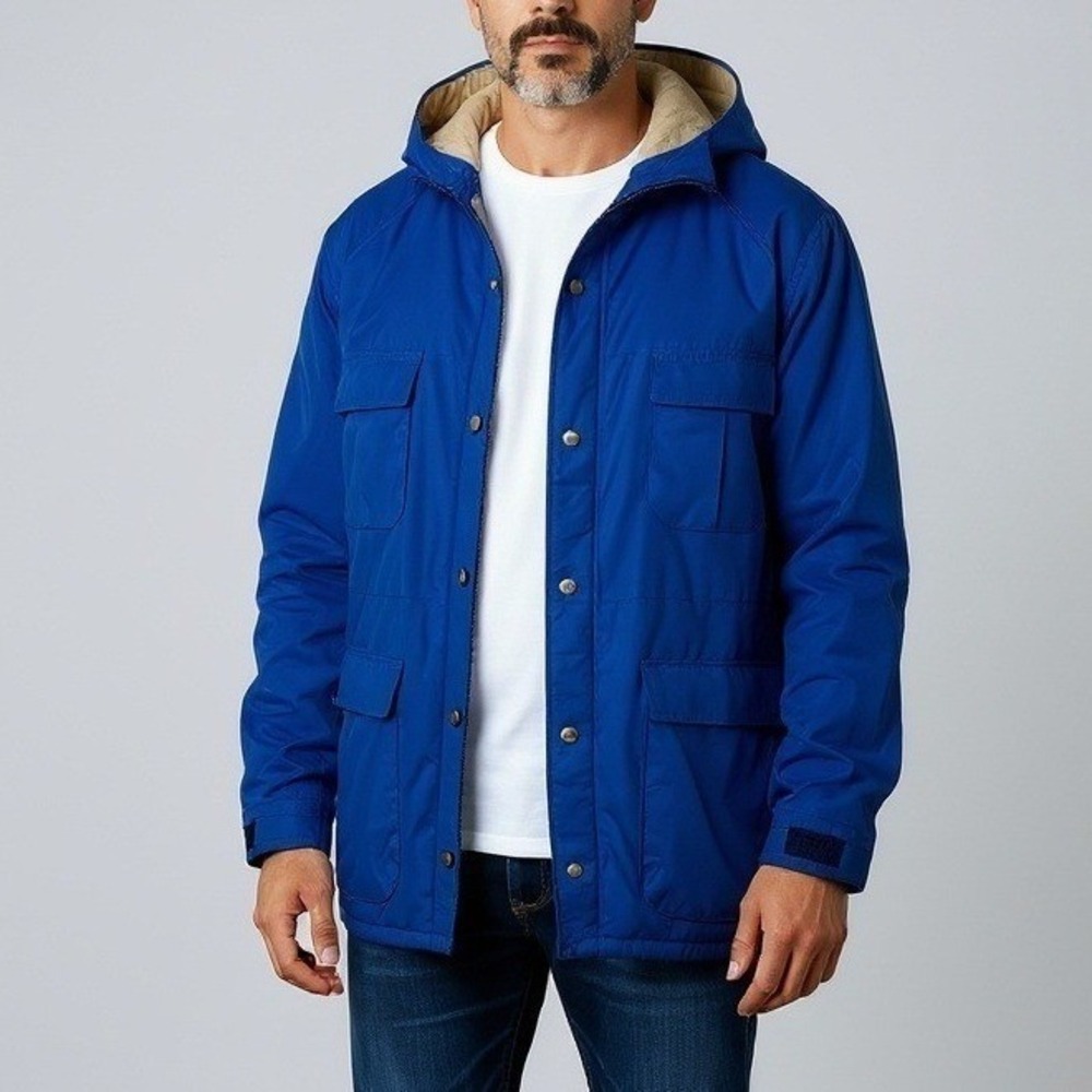 Vintage L.L.Bean Parka Men Large Blue Hooded Winter Jacket Waterproof Gorpcore